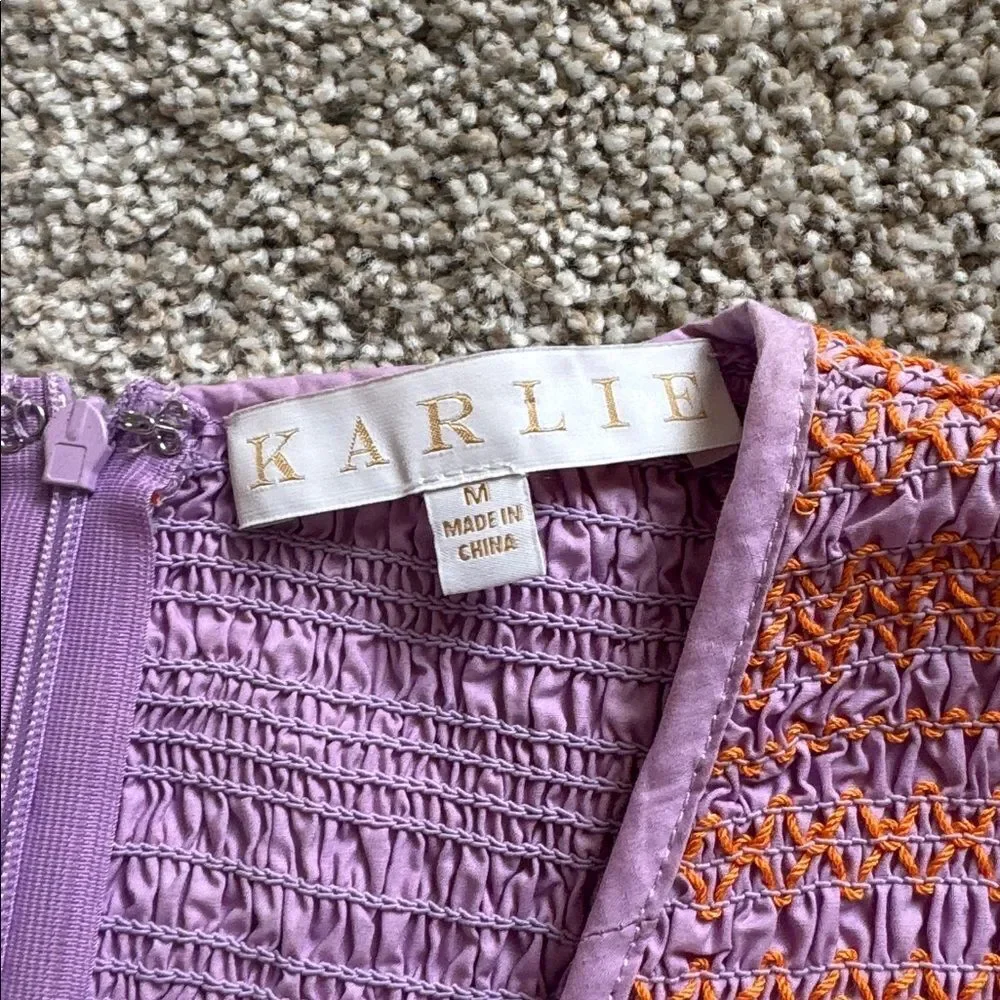 Karlie Solid Poplin Contrast Stitch Dress | Medium | Lavender - Picture 7 of 9